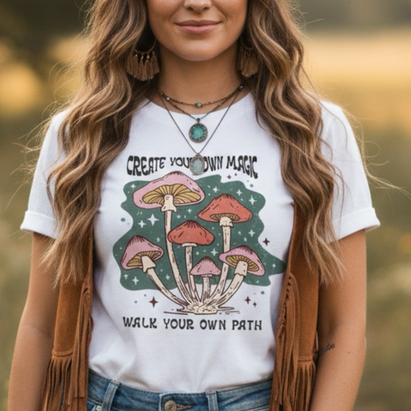 Gildan Tops - CREATE YOUR OWN MAGIC Mushroom T Shirt Vintage Style Graphic Boho Womens Sz L/XL